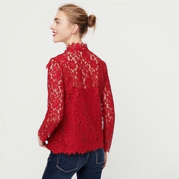 NWT J. Crew Mockneck Top in Red Floral Lace - Picture 2 of 11